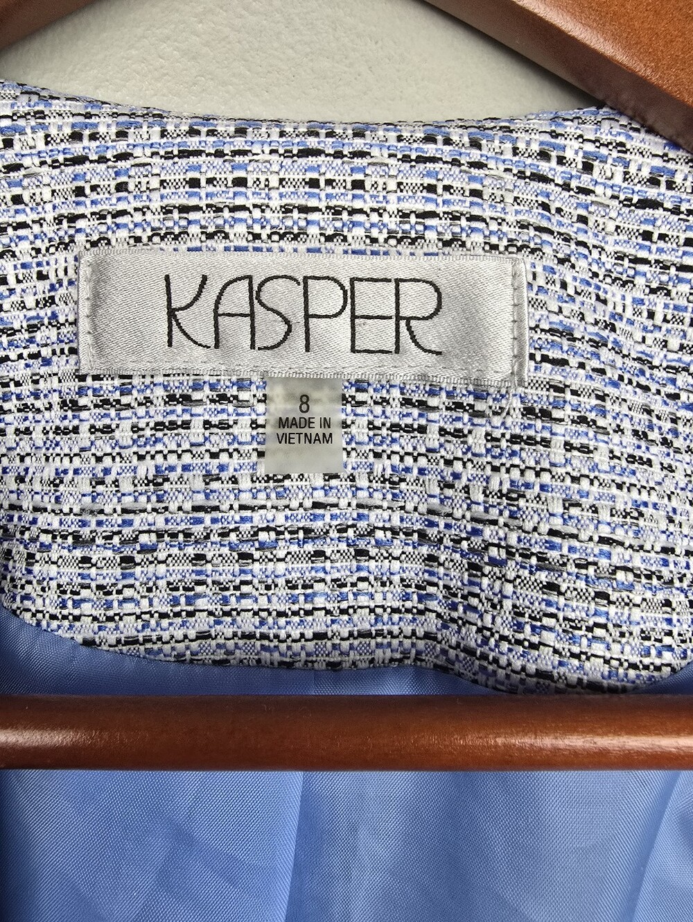 Kasper Tweed 3/4 Sleeve Open Front Blazer Blue Womens Sz 8 Office Career Preppy - Picture 6 of 11